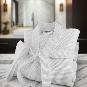 Oxford Waffle Weave Kimono Style Bath Robe